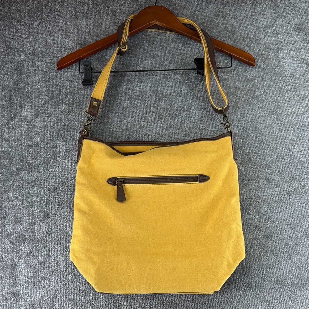 NWT Anngoti Yellow Canvas Leather Shoulder Crossbody Purse Bag Aztec Western - Picture 3 of 15